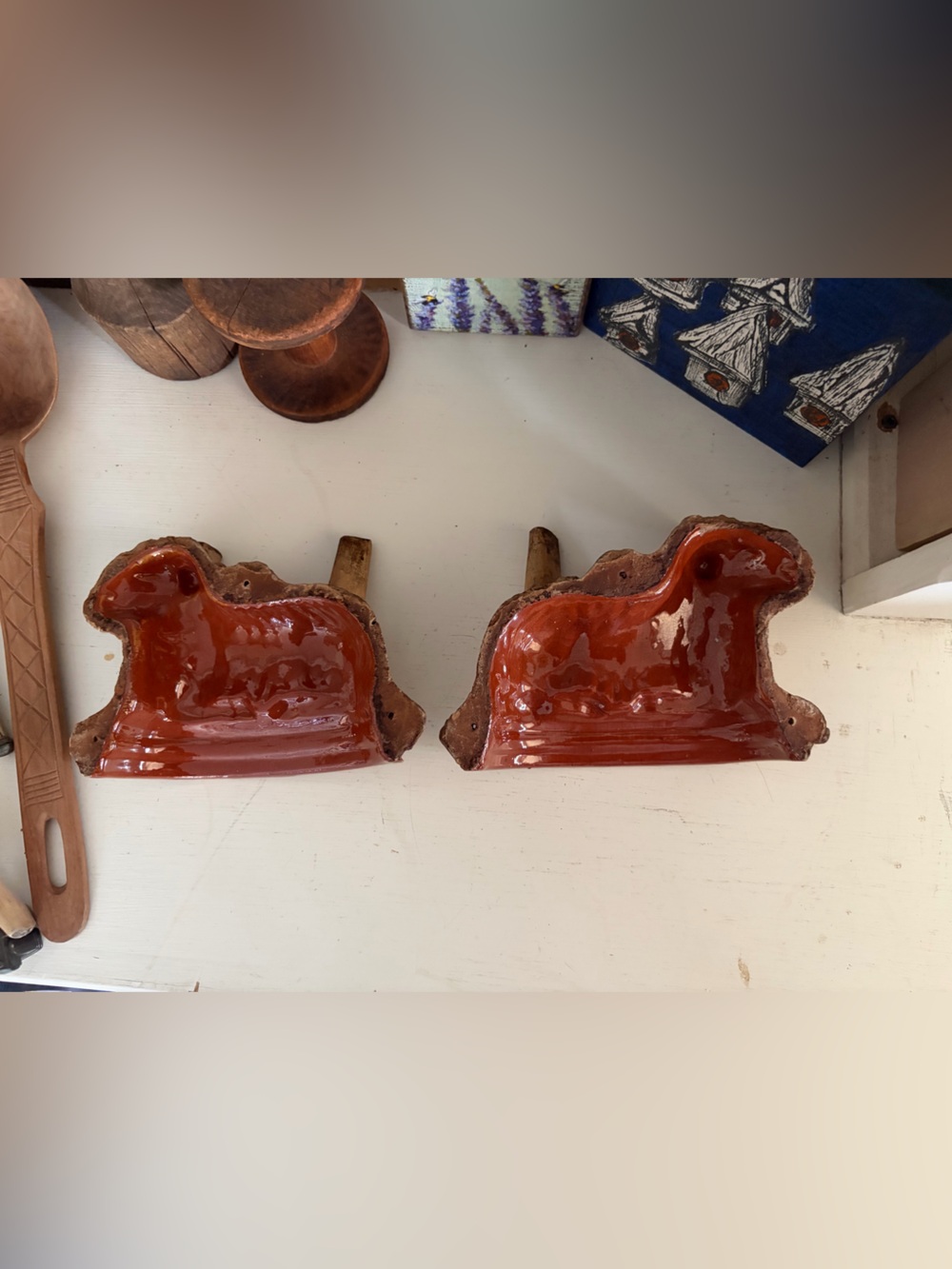 Vintage Rustic Brown Ceramic Easter Lamb Molds - Set of 2